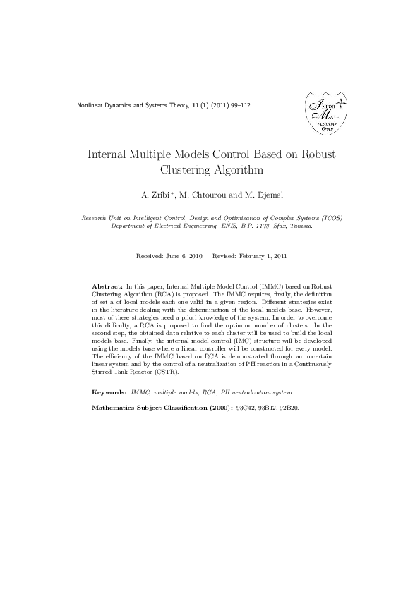 (PDF) Internal Multiple Models Control Based on Robust Clustering Algorithm
