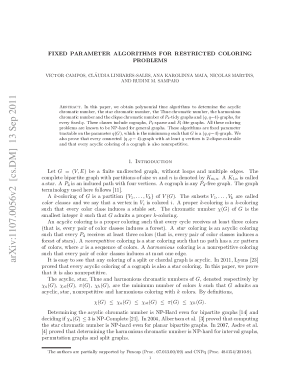(PDF) Fixed parameter algorithms for restricted coloring problems ...