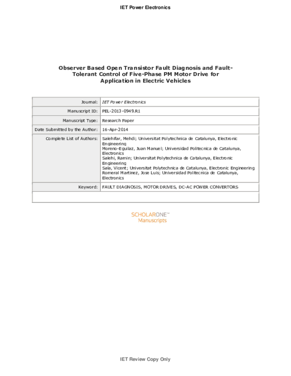 (PDF) Transistor Fault Diagnosis and Fault-Tolerant Control of Five ...