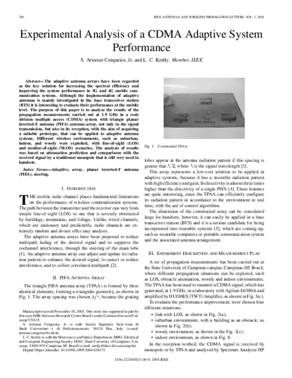 (PDF) Experimental analysis of a CDMA adaptive system performance