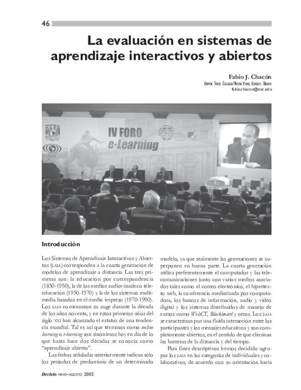 (PDF) La evaluación en sistemas de aprendizaje interactivos y abiertos