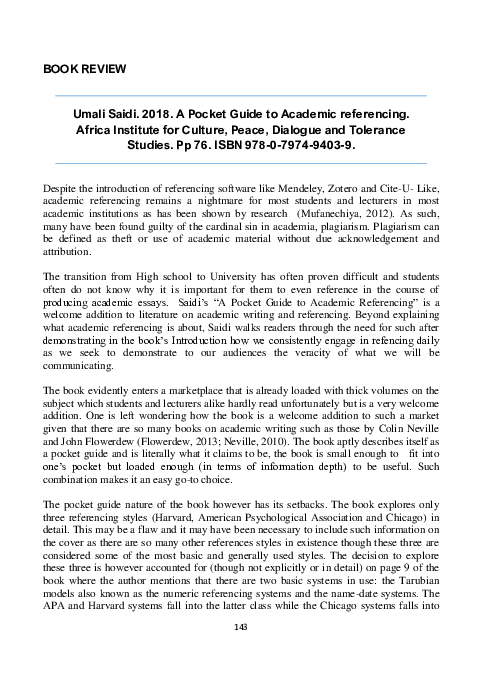 (PDF) Book Review of A Pocket Guide to Academic referencing. Africa ...