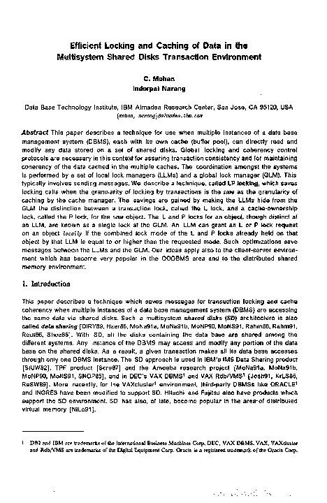 (PDF) Efficient locking and caching of data in the multisystem shared ...