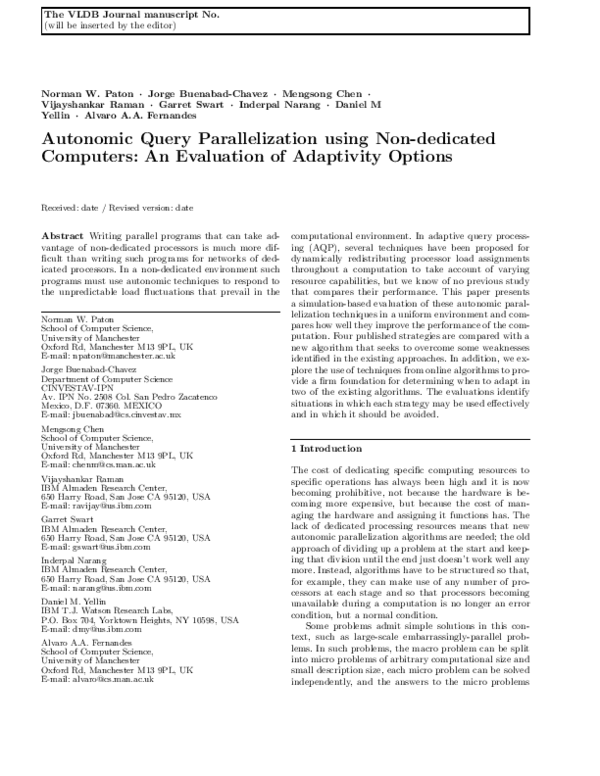 (PDF) Autonomic query parallelization using non-dedicated computers: an ...