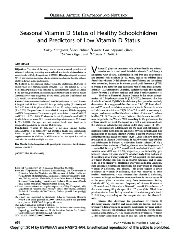 (PDF) Seasonal Vitamin D Status of Healthy Schoolchildren and ...