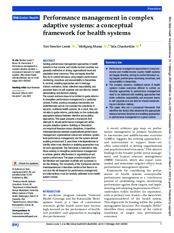(PDF) Performance management in complex adaptive systems: a conceptual ...