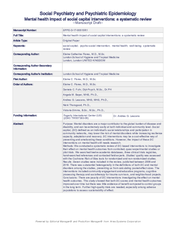 (PDF) Mental health impact of social capital interventions: a ...