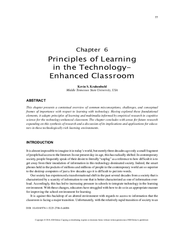 (PDF) Principles of Learning in the Technology-Enhanced Classroom