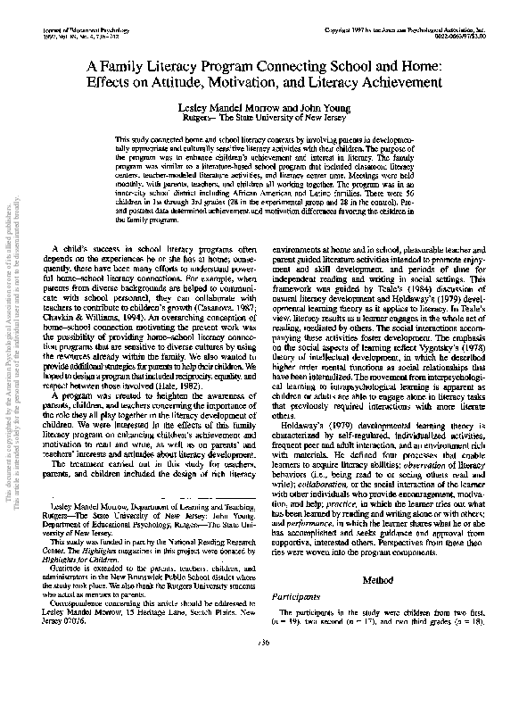 (PDF) A family literacy program connecting school and home: Effects on ...