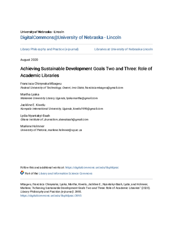 (PDF) Achieving sustainable development goals two and three : role of ...