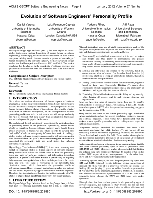 (PDF) Evolution of software engineers' personality profile Daniel