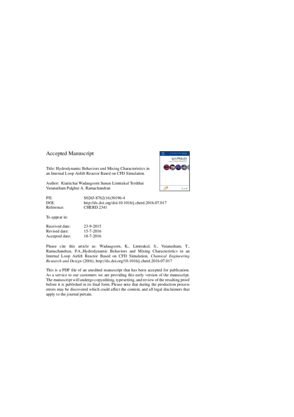 (PDF) Hydrodynamic behaviors and mixing characteristics in an internal ...