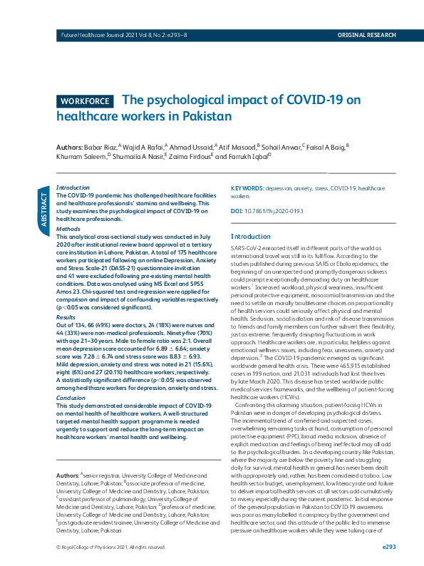 (PDF) The psychological impact of COVID-19 on healthcare workers in ...