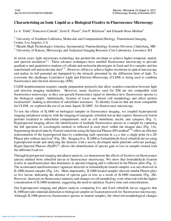 (PDF) Characterizing an Ionic Liquid as a Biological Fixative in