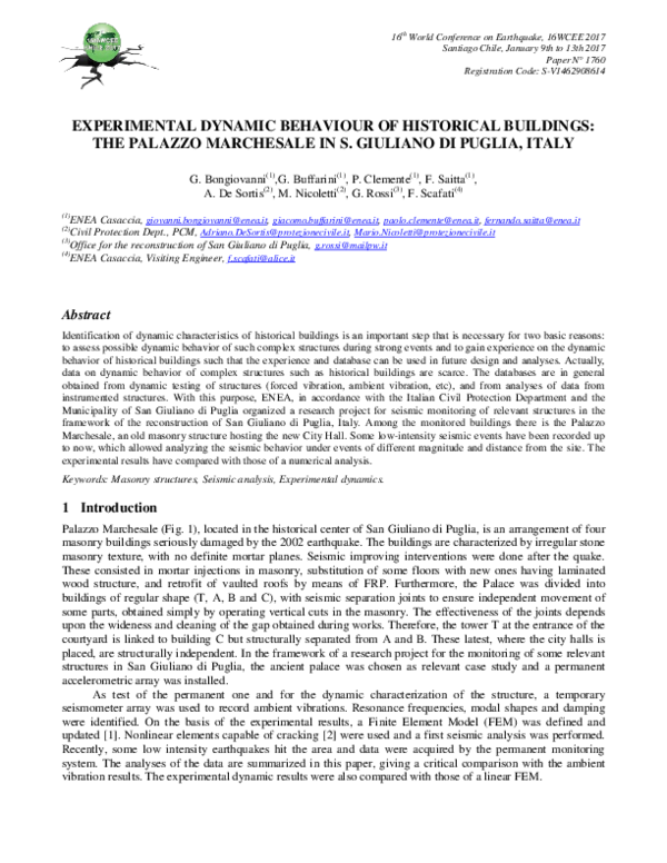 (PDF) Experimental Dynamic Behaviour of Historical Buildings: The ...