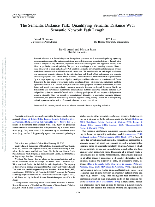 (PDF) The Semantic Distance Task: Quantifying Semantic Distance With ...