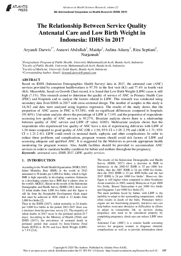 (PDF) The Relationship Between Service Quality Antenatal Care and Low ...