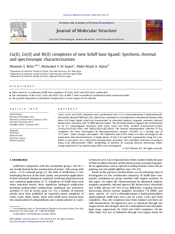 (PDF) Cu(II), Co(II) and Ni(II) complexes of new Schiff base ligand ...