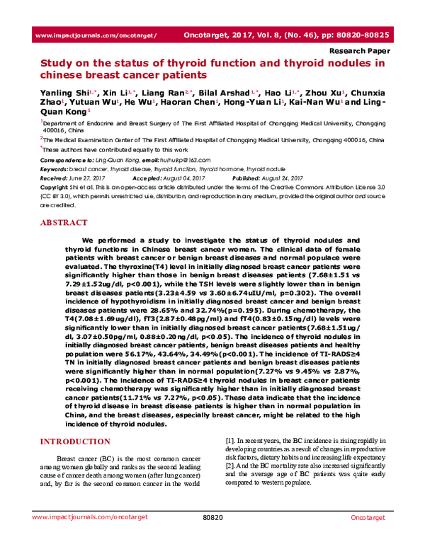 (PDF) Study on the status of thyroid function and thyroid nodules in ...