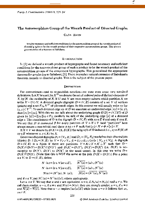 (PDF) The Automorphism Group of the Wreath Product of Directed Graphs ...