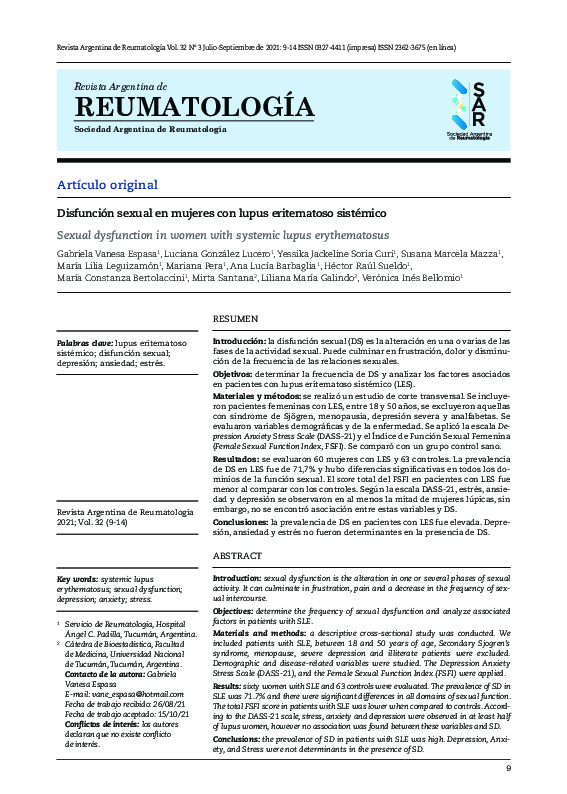 (PDF) Sexual dysfunction in women with systemic lupus erythematosus