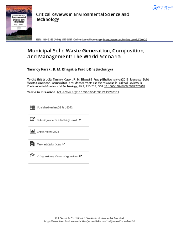 (PDF) Municipal Solid Waste Generation, Composition, and Management ...