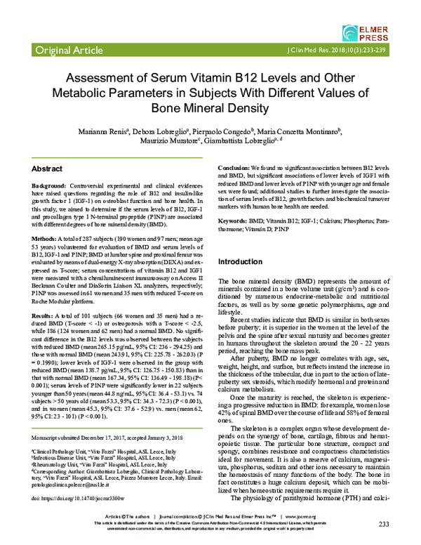 (PDF) Assessment of Serum Vitamin B12 Levels and Other Metabolic ...