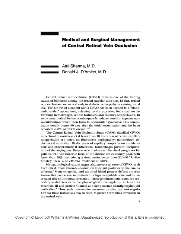 (PDF) Medical and Surgical Management of Central Retinal Vein Occlusion ...