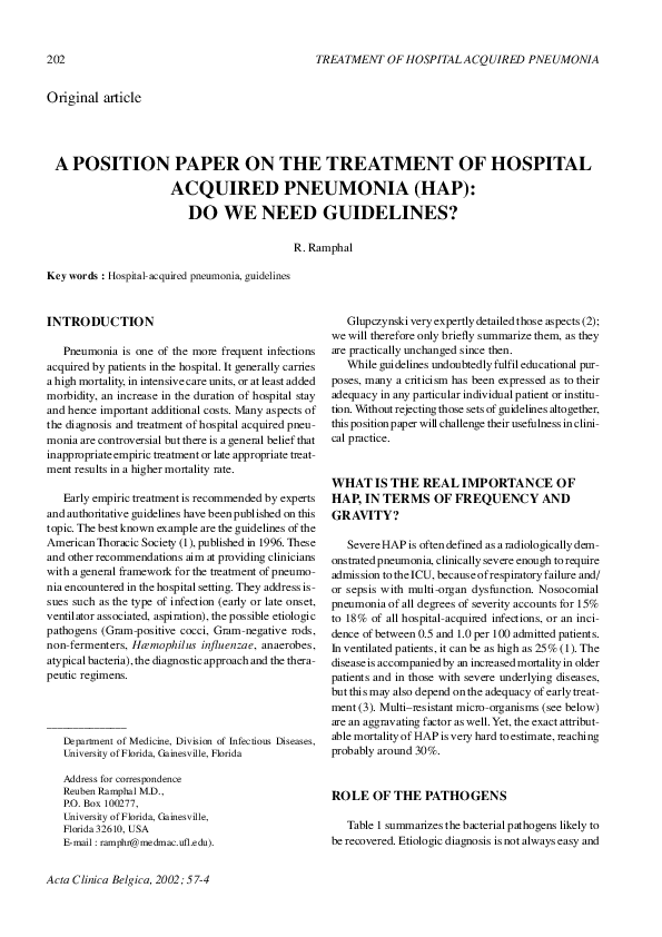 (PDF) A Position Paper on the Treatment of Hospital Acquired Pneumonia