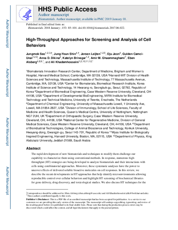 (PDF) High-throughput approaches for screening and analysis of cell ...