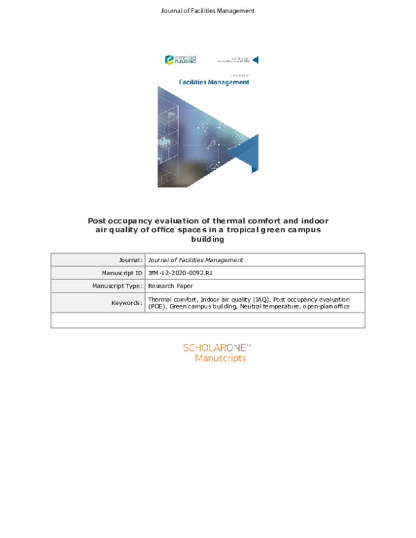 (PDF) Post occupancy evaluation of thermal comfort and indoor air ...