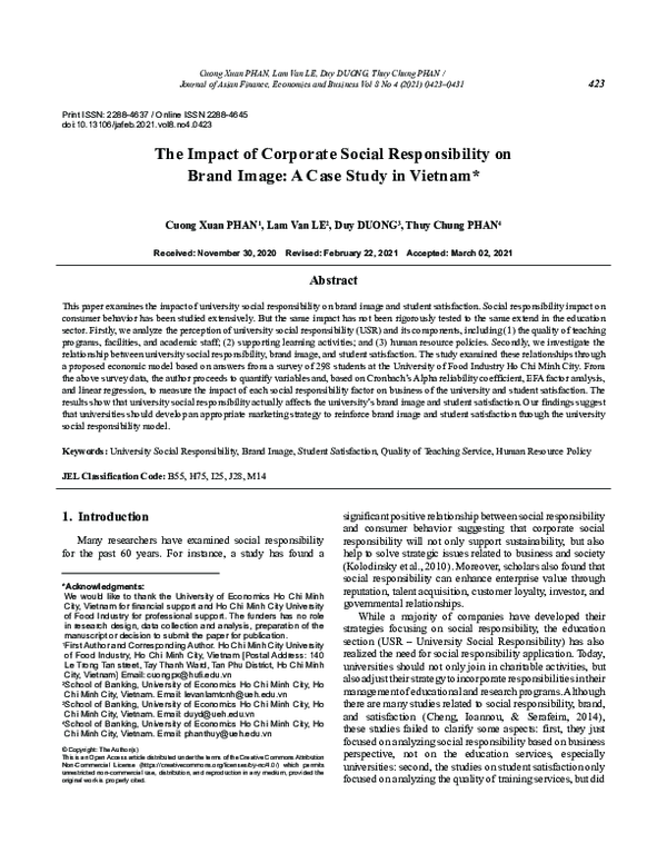 (PDF) The Impact of Corporate Social Responsibility on Brand Image: A ...