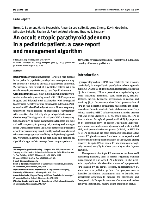 (PDF) An occult ectopic parathyroid adenoma in a pediatric patient: a ...