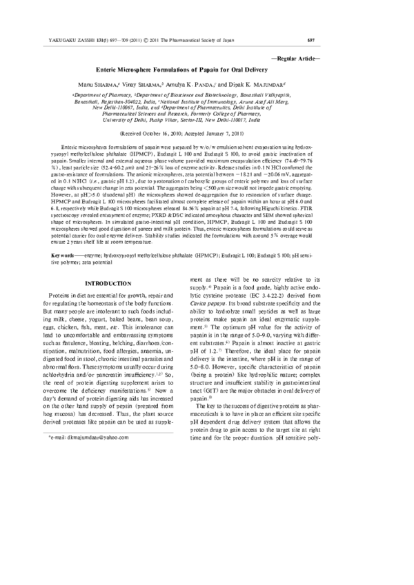 (PDF) Enteric Microsphere Formulations of Papain for Oral Delivery