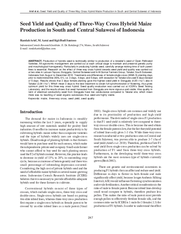(PDF) Seed Yield and Quality of Three-Way Cross Hybrid Maize Production ...