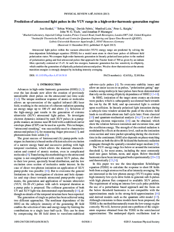 (PDF) Prediction of attosecond light pulses in the VUV range in a high ...