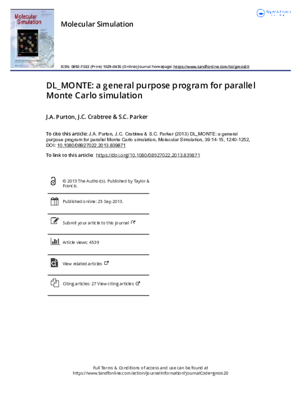 (PDF) DL_MONTE: a general purpose program for parallel Monte Carlo ...
