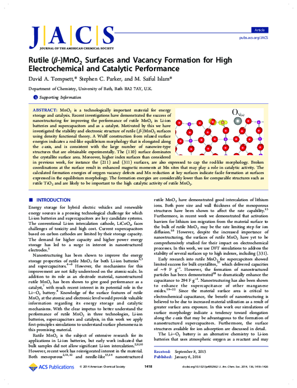 (PDF) Rutile (β-)MnO2 Surfaces and Vacancy Formation for High ...
