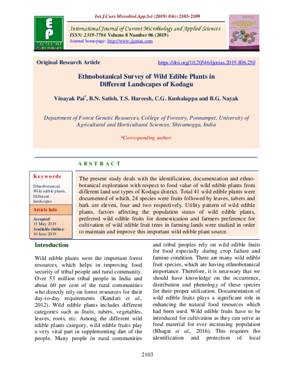 (PDF) Ethnobotanical Survey of Wild Edible Plants in Different ...