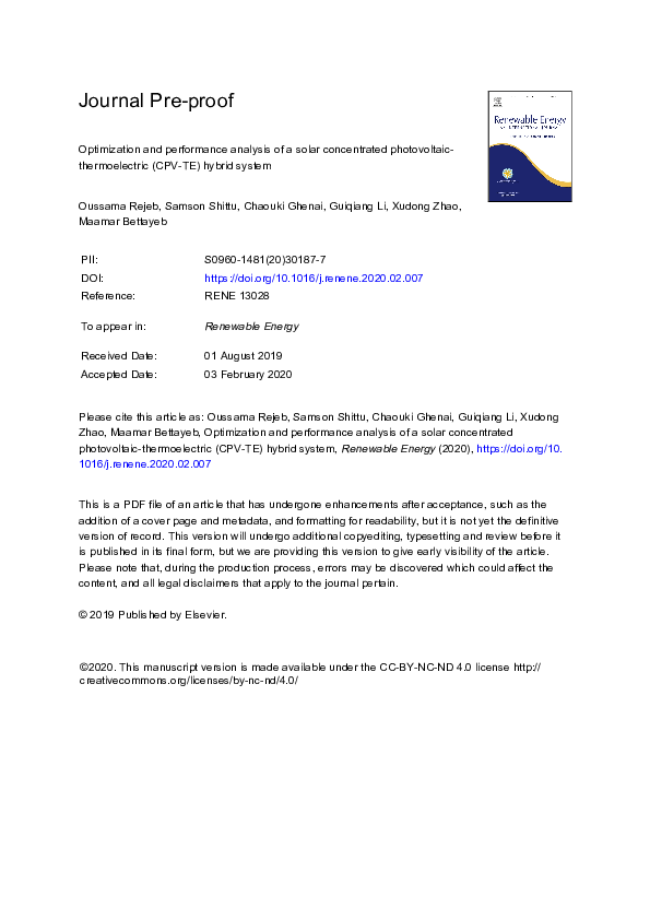 (PDF) Optimization and performance analysis of a solar concentrated ...