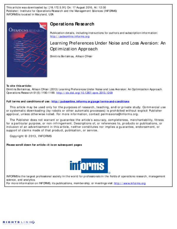 (PDF) Learning Preferences Under Noise and Loss Aversion: An ...