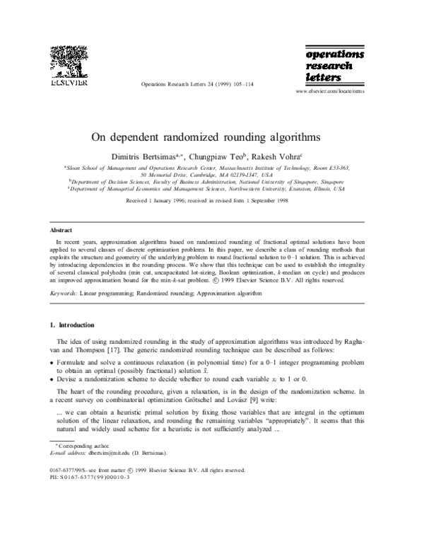 (PDF) On dependent randomized rounding algorithms