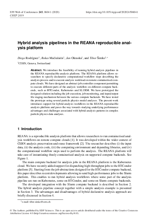 (PDF) Hybrid analysis pipelines in the REANA reproducible analysis platform