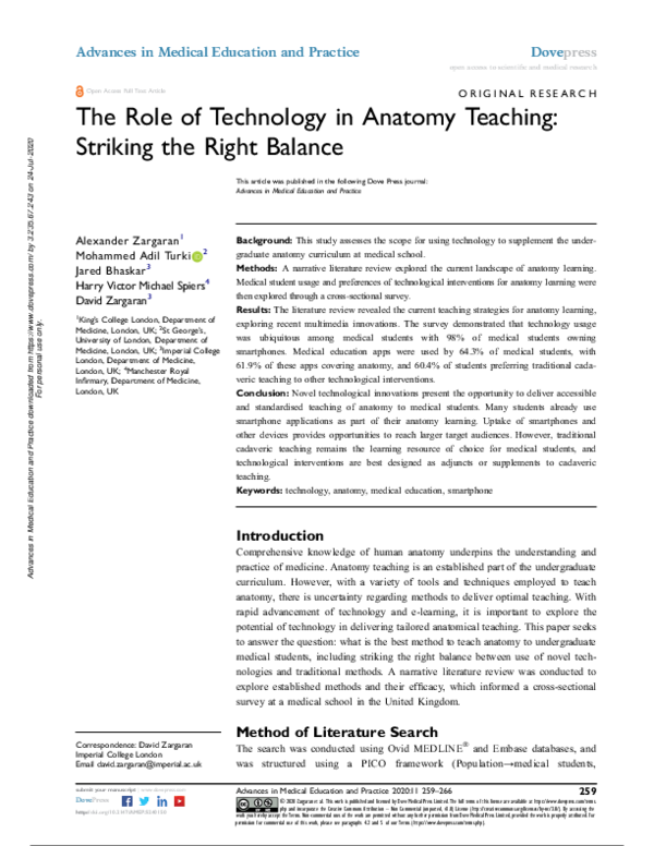 (PDF) The Role of Technology in Anatomy Teaching: Striking the Right ...