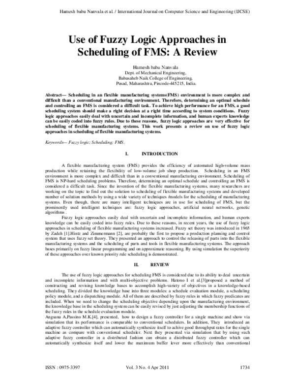 (PDF) Use of Fuzzy Logic Approaches in Scheduling of FMS: A Review