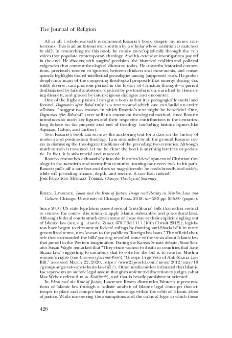 (PDF) Review of Lawrence Rosen's Islam and the Rule of Justice: Image ...