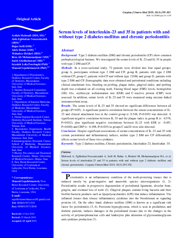 (PDF) Serum levels of interleukin-23 and 35 in patients with and ...