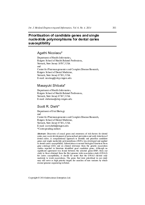 (PDF) Prioritisation of candidate genes and single nucleotide ...
