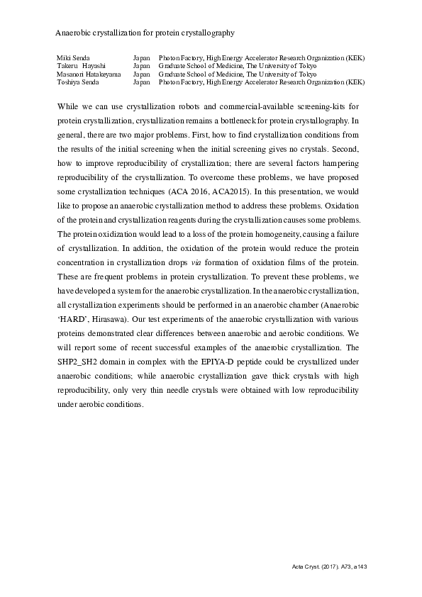 (PDF) Anaerobic crystallization for protein crystallography