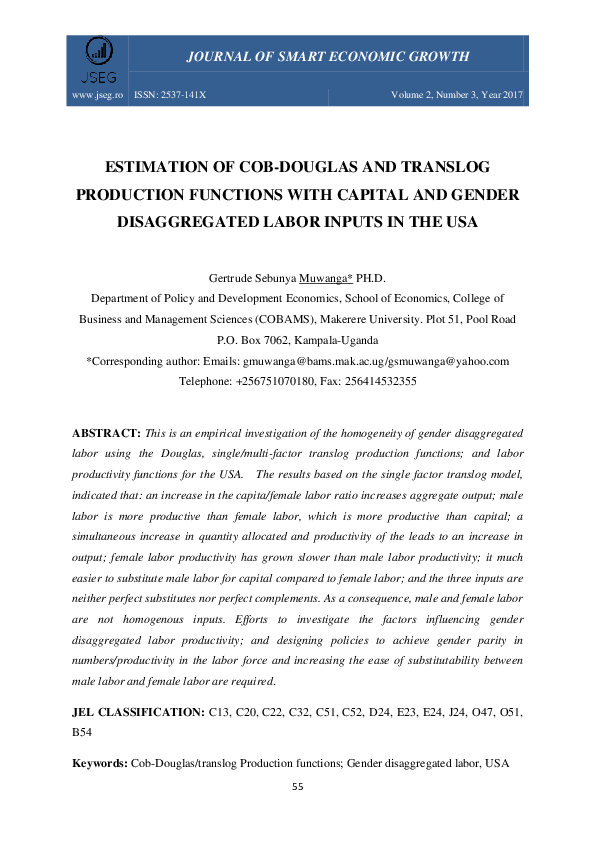 (PDF) Estimation of Cob-Douglas and Translog Production Functions with ...